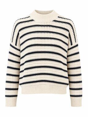 Lara  Knit Women's Striped Pullover Sweater Cream & Navy Long Sleeve size M